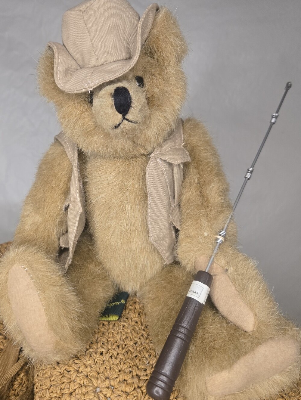 Vintage Boyds Bears Thayer Fisherman Jointed Plush Teddy with Fishing Pole